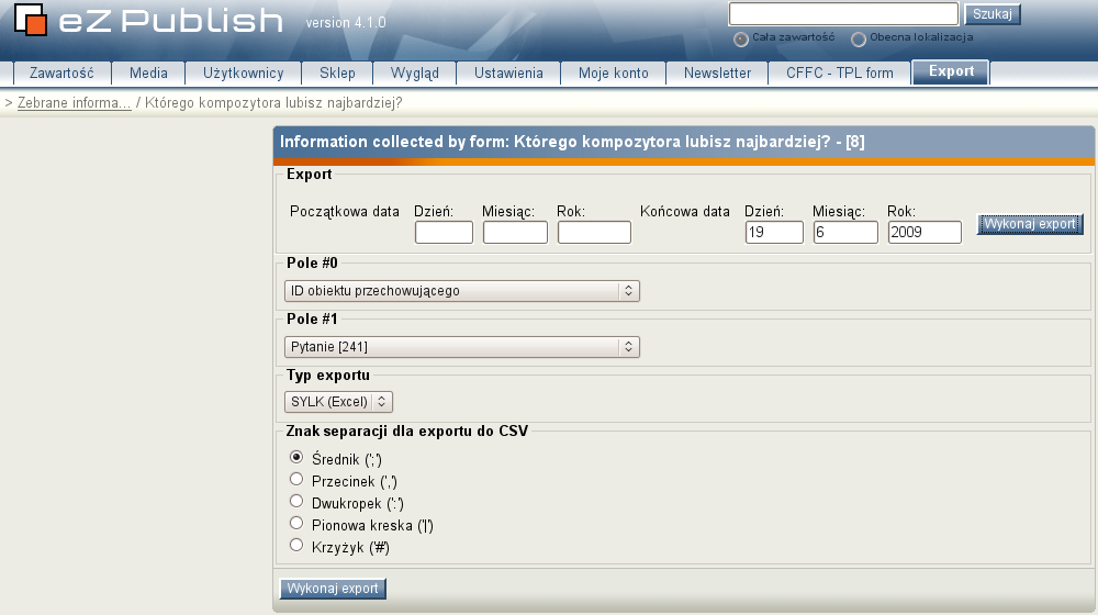 Administration - Export attribute selection module view (Polish Translation)